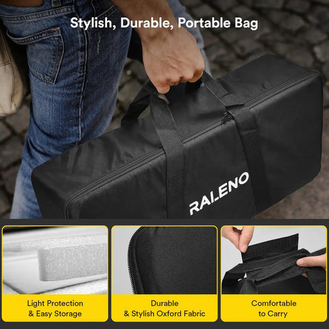 Person carrying stylish, durable portable bag for Edge-Lit 13 Inch LED Video Light Panel Kit 2-Pack Bi-Color 2500K-6500K