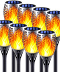 Eight Pack Solar Torch Lights With Realistic Flickering Flame For Outdoor Vibe And Ambience, Smokeless LED Garden Lamps