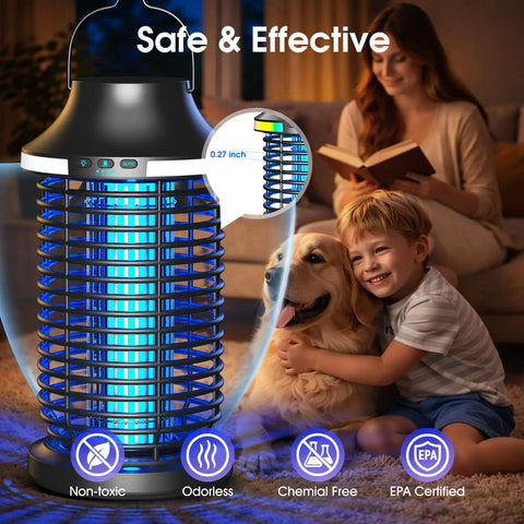 Cordless Outdoor Bug Zapper 2026 Upgraded Elite 4200V Electric Mosquito Zapper 5 In 1 Rechargeable in a living room setting