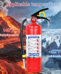 Beefed Up 5 Pound ABC Fire Extinguisher With Wall Mount Bracket, Solid Dry Chemical Blaster For Home Garage Ride And Workshop Safety, 2A 10B C UL Certified No Nonsense Fire Guard Gear next to explosion-proof temperature markings.