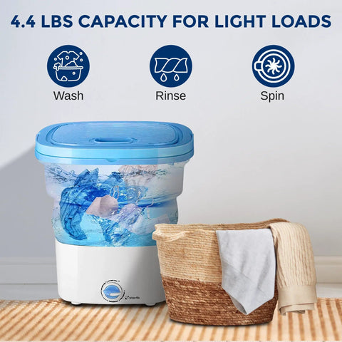 Portable Mini Washing Machine For On The Go Laundry, Lightweight Collapsible Bucket Washer And Dryer, 1kg Capacity, Blue