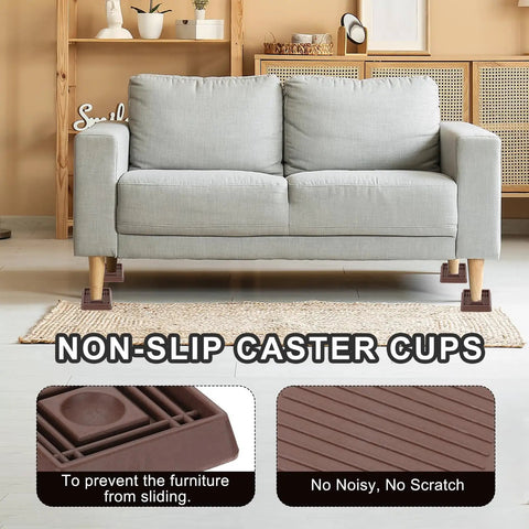 Premium Rubber Caster Cups Shield Wood Floors And Carpet From Gouges Set Of Twelve Non Slip Furniture Bottoms under a couch.