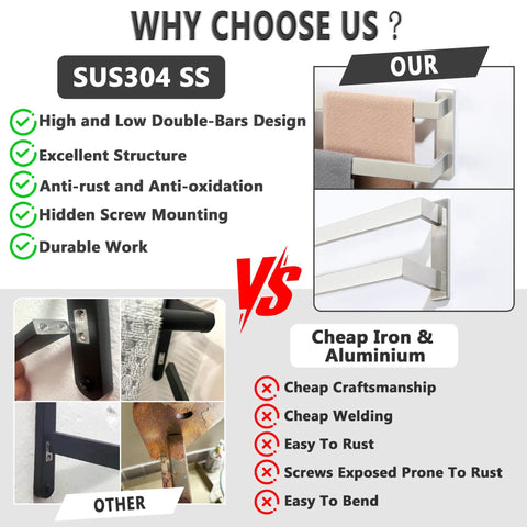 Comparison of Double Towel Bar Set for Bathroom Wall Mount 23.6 Inch Brushed Nickel SUS304 Stainless Steel with cheaper materials