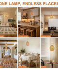 Homebody Essential Plug In Pendant Light Featuring Hand Woven Rattan And Wicker Egg Shade with 15 Ft Cord in multiple settings.