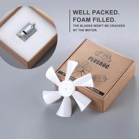 Top Tier 6 Inch Rv Vent Fan 130 Cfm Direct Swap For Ventline BVD0218-00 Camper Roof Exhaust with motor in a foam-filled box.