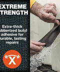 Rugged Heavy Duty Waterproof Repair Tape For Wet And Underwater Surfaces Patch Leaks Indoors Outdoors Black 4 Inch By 5 Foot One Roll With Extra Thick Rubberized Adhesive For Quick Fixes applied on leaking surface