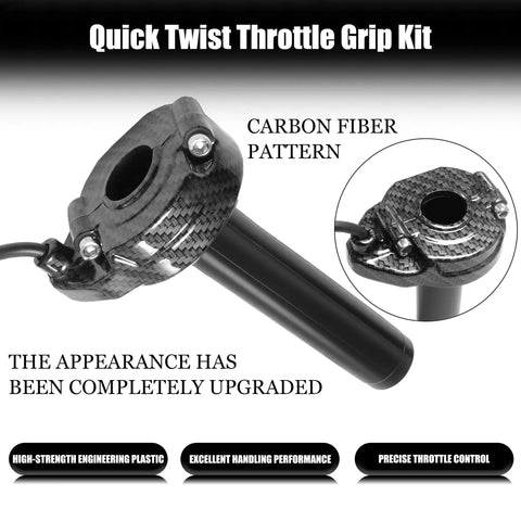 Quick Twist Throttle Grip Kit with Rolling Bearing, carbon fiber handle, plug-and-play harness for electric dirt bikes