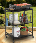 Outdoor Grill Cart With 3 Tier BBQ Prep Table On Wheels, Rolling Outdoor Kitchen Stand, 23.62 Inch By 15.75 Inch Rust Resistant Top