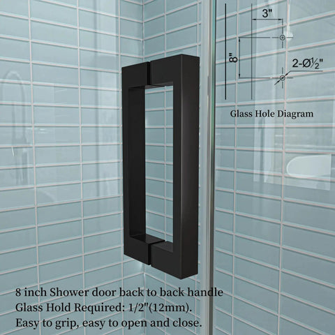 Sleek Matte Black Glass Shower Door Hardware Kit Frameless Swing Setup With Self Closing Action Hella Durable Rust Proof Steel back to back handle close up