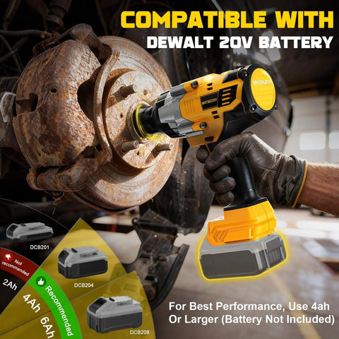 Cordless Impact Wrench Half Inch Drive For DeWalt 20V Battery With High Torque 2300 Nm And 1700 Foot Pounds in use on car brakes