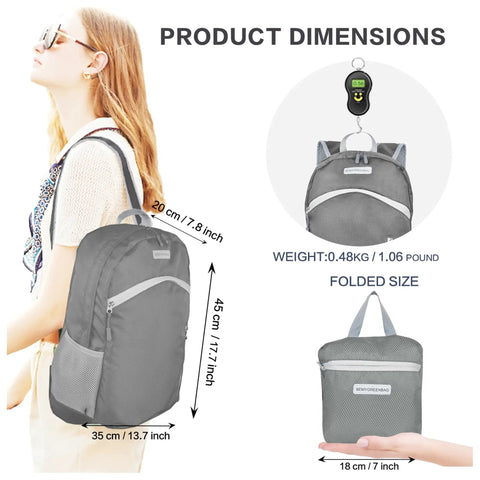 35L Foldable Waterproof Backpack For Outdoor Adventures Equipped With Wet Clothes Compartment Ultra Lightweight Travel Daypack dimensions