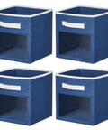 Fabric Nursery Closet Storage Bin Set With Front Handle And Window 6 Pack For Cube Shelving Units Organizes Toys Clothes Diapers Bibs In Gray And White, blue variation shows 4 bins