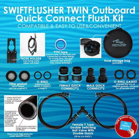 Twin Outboard Quick Connect Flush Kit for Yamaha and Honda Outboard Engines, Easy Install No Fuss Flush Port Quick Connect, Outboard Engine Flushers and Adapter