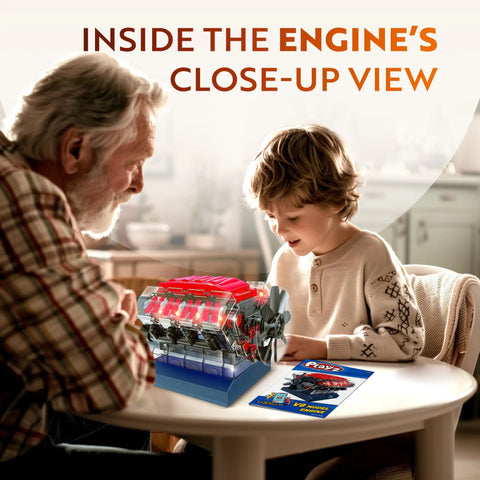 Child and adult assembling V8 Engine Model Kit That Runs Hands On STEM Build Your Own Mini V8 Engine For Adults And Ages 12 And Up