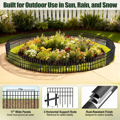 15 Pack Dog And Critter Barrier Fence With 21.25 Feet Of No Dig Under Fence Barrier for Yard, round garden setup.