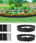 Circular flower bed bordered with 40 Ft No Dig Landscape Edging Kit With 40 Stakes, Flexible Plastic Border, DIY Friendly, Black.