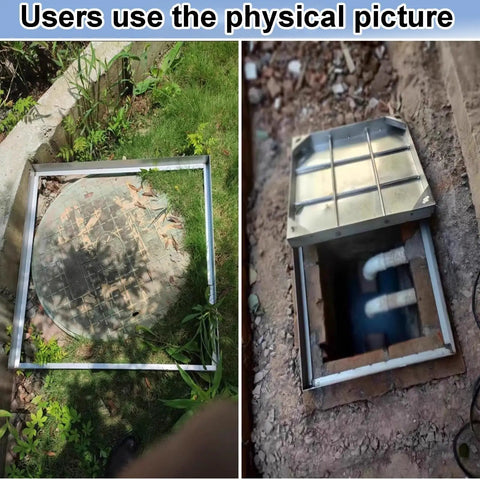 Stainless Steel Hidden Manhole Cover And Frame For Outdoor Drainage Lawn Courtyard Septic Tank And Driveway Built Tough And Secure Inspection Chamber Solution installed in garden.