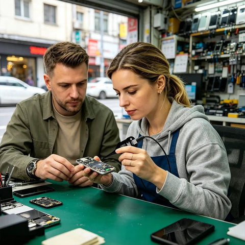 Technicians using Two Pack Portable Inductance Meter Handheld Inductance Tester Pro Grade High Precision Circuit Board Tool