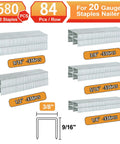 Kickass Pro Grade T50 Staple Gun Staples For Upholstery And Furniture Repair Features Five Assorted Sizes displayed with measurements.