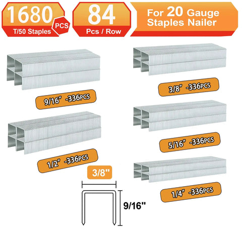 Kickass Pro Grade T50 Staple Gun Staples For Upholstery And Furniture Repair Features Five Assorted Sizes displayed with measurements.