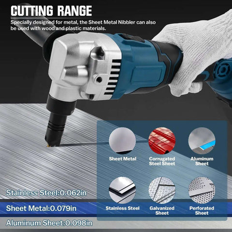 Cutting demonstration with Cordless Nibbler 18V 3 Speed Adjustable 16 Gauge Sheet Metal Cutter With Brushless Motor Up To 2400RPM.