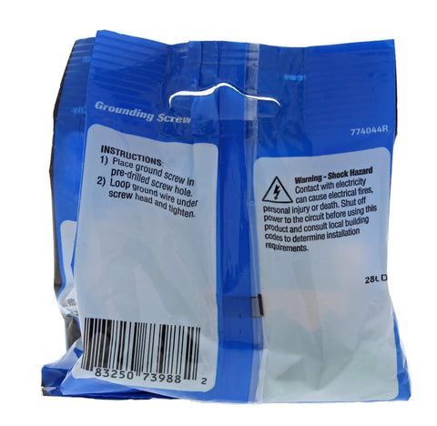 Back view of Pro Grade Combination Grounding Screws package with instructions and barcode visible