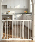 Extra Wide Baby Gate 48 To 53 Inch Adjustable No Drill Tension Mounted Indoor Safety Gate for kitchen doorway, white metal.