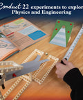 Hands measuring bridge model from Kids Mechanical Engineering Kit Build 20 Mechanical Models And Vehicles Learn Force And Motion