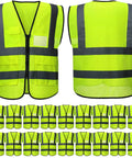 20 Pack Reflective Safety Vests With Pockets, High Visibility Mesh Construction Vests For Men And Women, Neon Yellow, Size Large