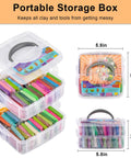 Polymer Clay Starter Kit With 60 Colors For Kids And Artists, showcasing stackable storage boxes measuring 5.8x5.8x3.5 inches.