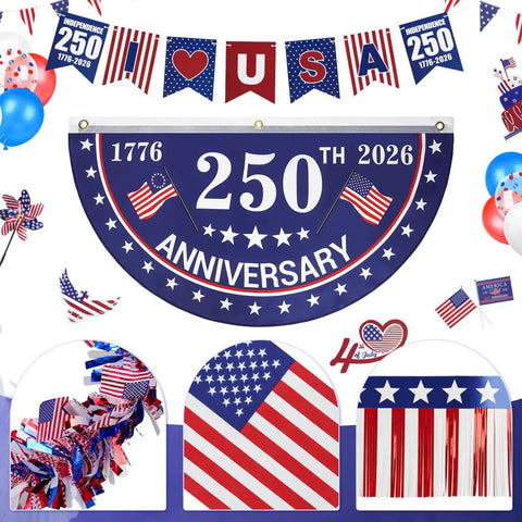 Fourth Of July Golf Cart Decorations Kit For 250th Anniversary Parade Includes 250th banner, fan flags, balloons, and more
