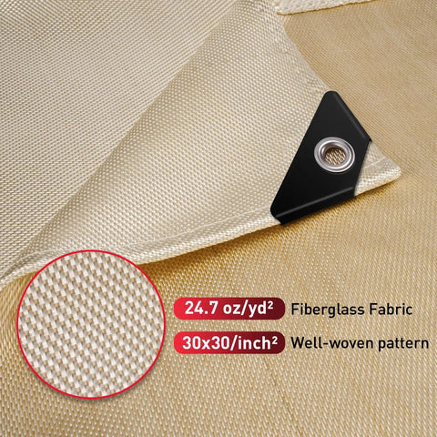 Close-up of Two Pack 4x6 Ft Welding Blankets, Beefy Heavy Duty Fiberglass Heat Resistant Fabric with reinforced grommets and weave.