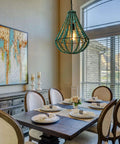 Wood Beaded Chandelier Light Fixture For Boho Farmhouse Vibe Pendant Ceiling Lamp In Rustic Grey Blue Above Dining Table