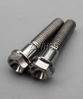 Two titanium M8 x 40 hex flange bolts, close-up view