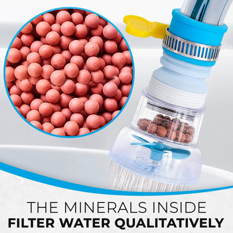 Close-up of 360 Rotating Faucet Filter Extenders Set highlighting mineral filtration and water flow.