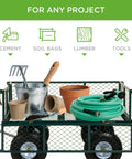 Beast Of A Heavy-Duty Garden Cart With Flatbed Conversion, 400Lb Capacity, holding garden tools, on solid rubber tires.