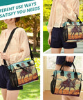 Desert Cowboy Insulated Lunch Bag With Detachable Shoulder Strap Reusable Tote Cooler worn crossbody outdoors