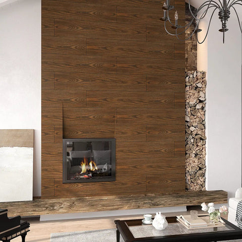 Brown Chestnut Wood Peel And Stick Floor Tiles That Look Real Waterproof Vinyl Planks 6 By 36 Inches around fireplace