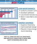 Comparative chart illustrating the efficiency and maintenance benefits of BESTORQ X3 wrapped V-belts versus competitors.