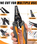 Do It All Automatic Self Adjusting Wire Stripper Cutter And Crimper For Electrical Wires From 8 AWG To 30 AWG shown with multi functions