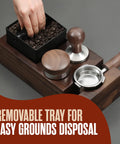 Home Barista Espresso Accessories Set with Knock Box and Tamping Station in brown finish