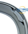 Close-up of Genuine OEM Door Boot Seal For Front Load Washing Machines Grey Replacement Leak Seal DC64-00802A showing gasket detail.