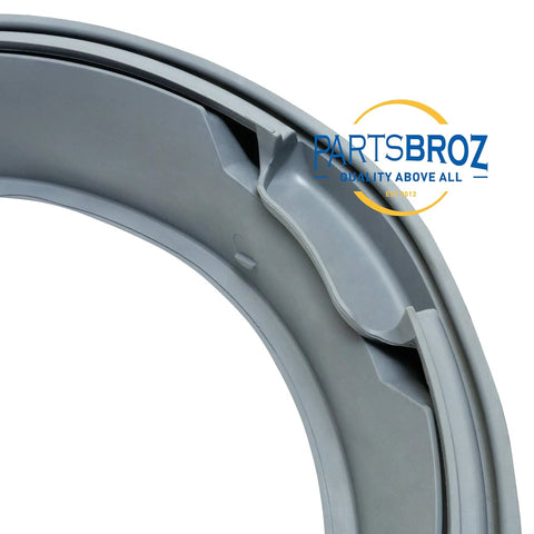 Close-up of Genuine OEM Door Boot Seal For Front Load Washing Machines Grey Replacement Leak Seal DC64-00802A showing gasket detail.