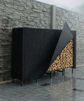 Tough As Nails Heavy Duty Outdoor Firewood Storage Rack With Weather Resistant 600D Cover on patio in rainy weather