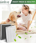 4-Pack Replacement Filter For MA Series Air Purifiers 25W 25B 25S, 3 In 1 Activated Carbon Filter next to child and dog indoors