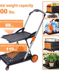 Collapsible Shopping Cart With Two Storage Crates And Two Tie Down Straps, 200 Pound Capacity Wheeled Grocery Cart