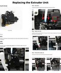 Instructional guide for replacing P1 Extruder Unit With Dual Gear For P1P P1S 3D Printer, showing disassembly steps and tools.