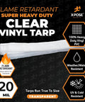 Heavy Duty 10x20 Clear Vinyl Tarp Built Tough Fire Retardant 20 Mil Waterproof PVC Tarpaulin infographic
