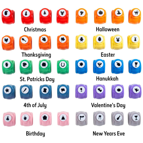 Mini Scrapbook Paper Hole Puncher Set With Forty Holiday Designs for Easter Christmas Thanksgiving Fourth of July Halloween
