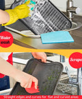 Cleaning Reversible Cast Iron Grill Pan For Stovetop, 17 By 9.8 Inch Dual Sided Griddle in sink with water and scraper